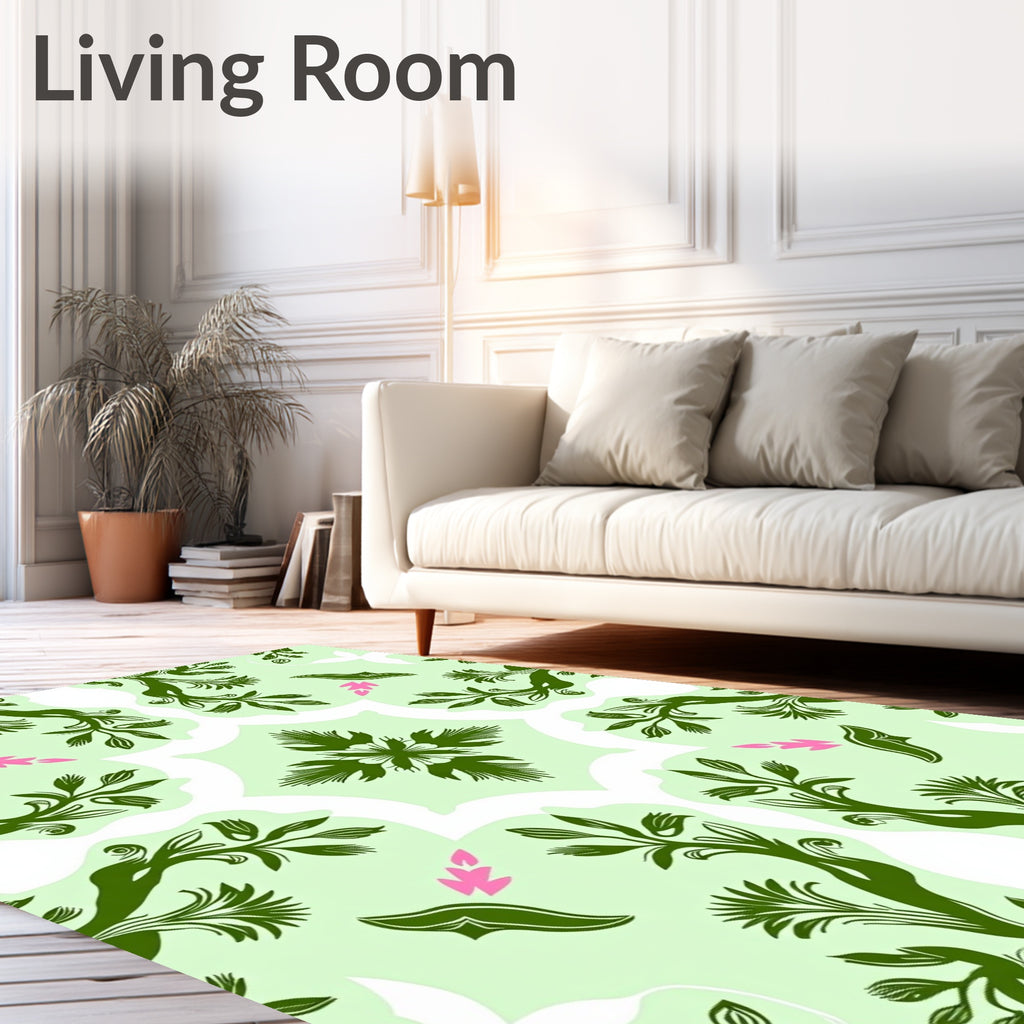 Light Green Floral Vine Medallion Rug