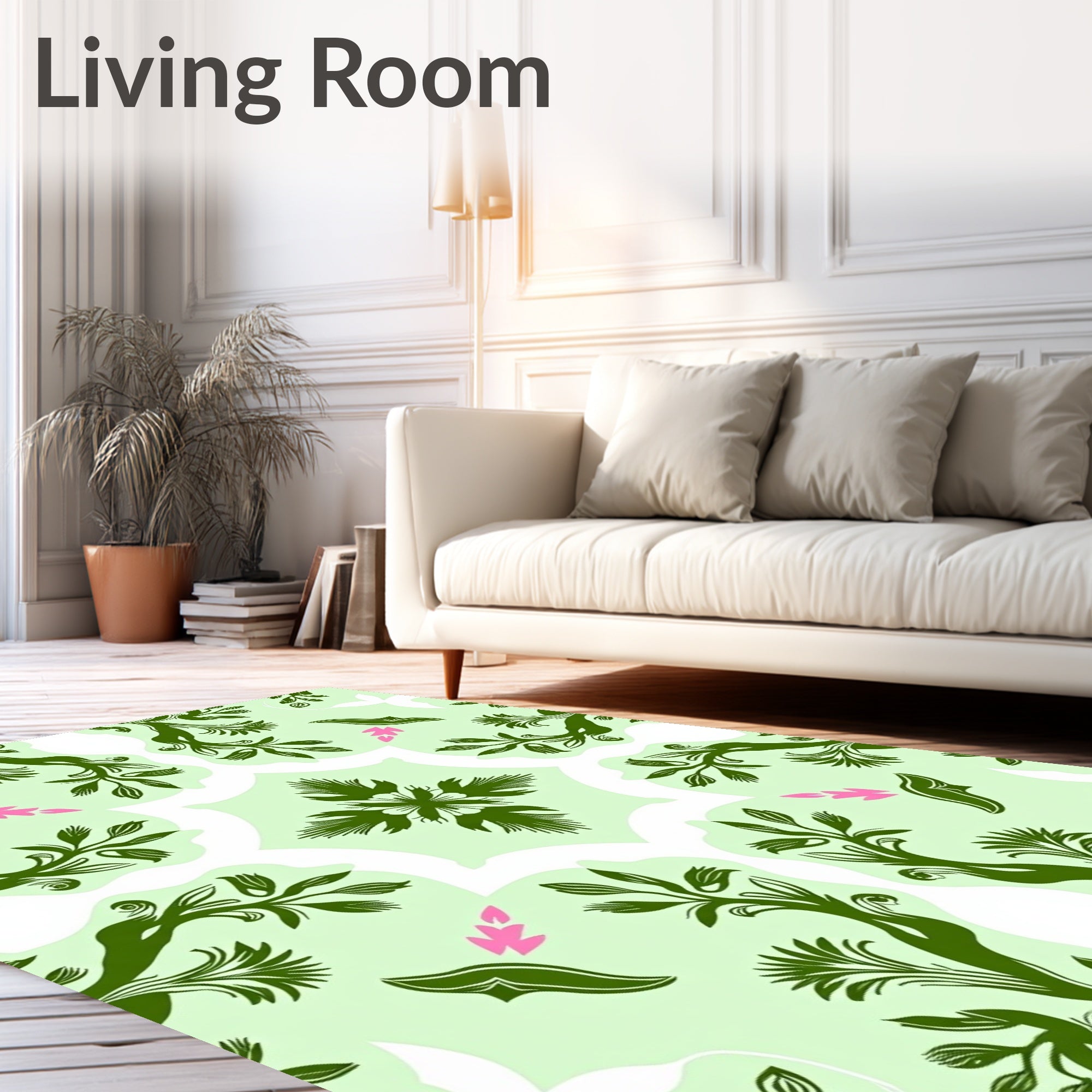 Light Green Floral Vine Medallion Rug