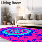 Vibrant Pink Blue Mandala Bloom Rug