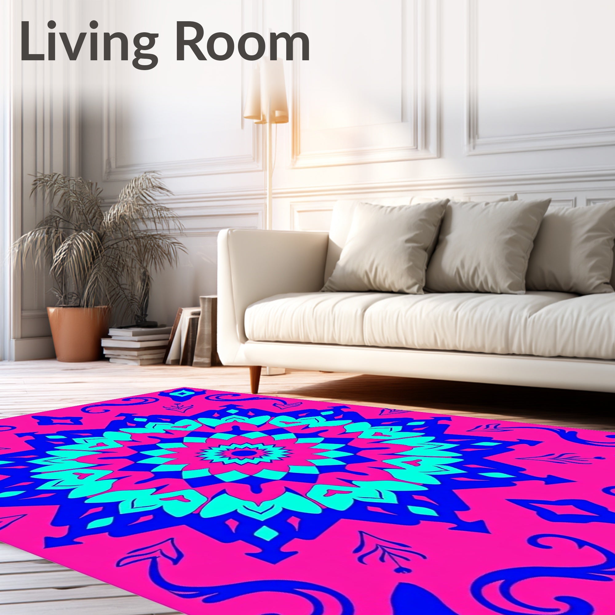 Vibrant Pink Blue Mandala Bloom Rug