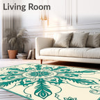 Teal Floral Medallion Cream Rug