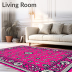 Vivid Pink Floral Medallion Border Rug
