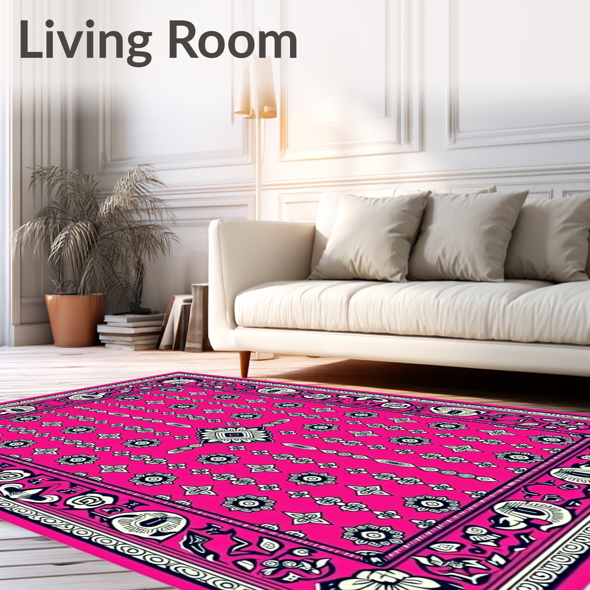 Vivid Pink Floral Medallion Border Rug
