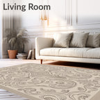 Ornate Beige Rococo Scroll Rug