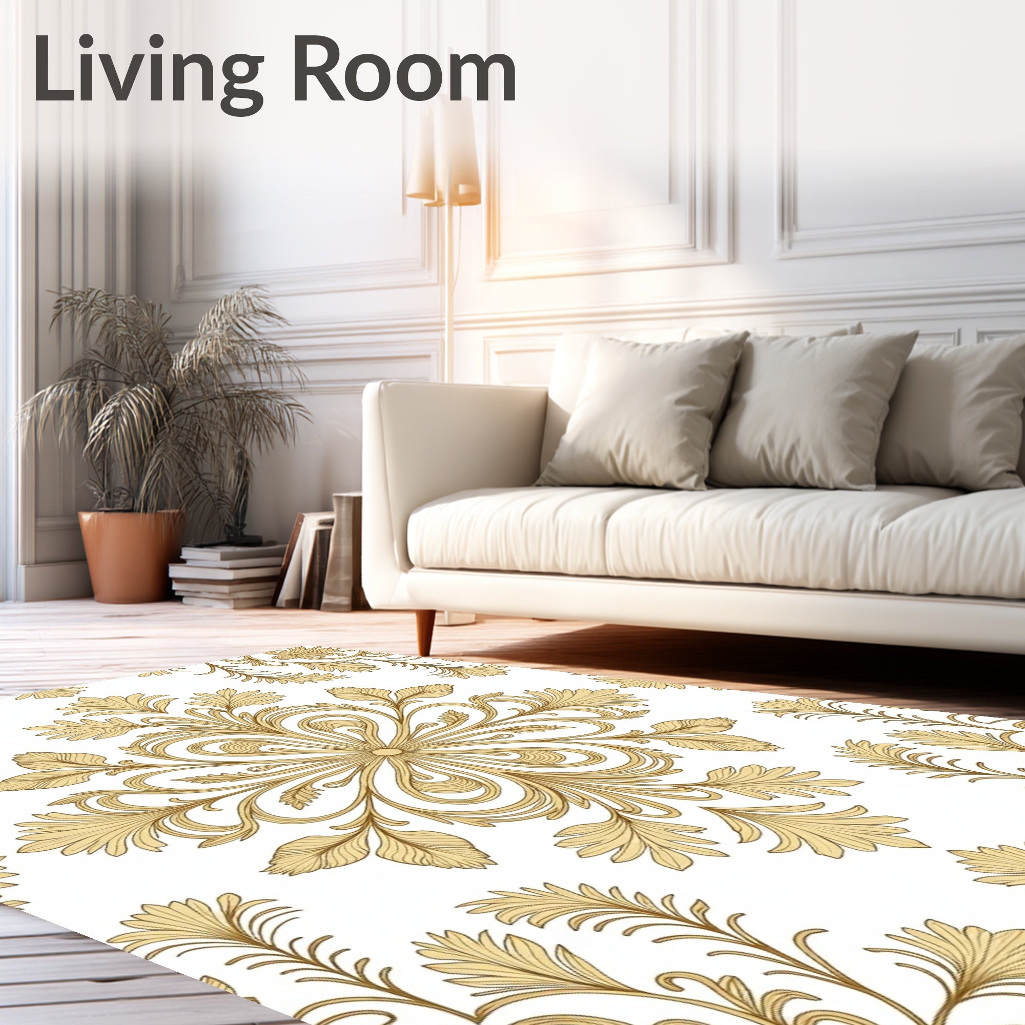 Golden Rococo Floral Medallion Rug