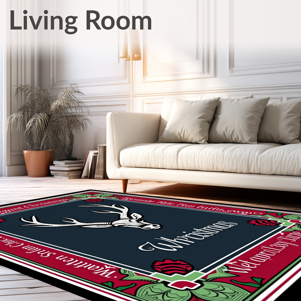 Elegant Deer Wh'ristmas Red Green Rug