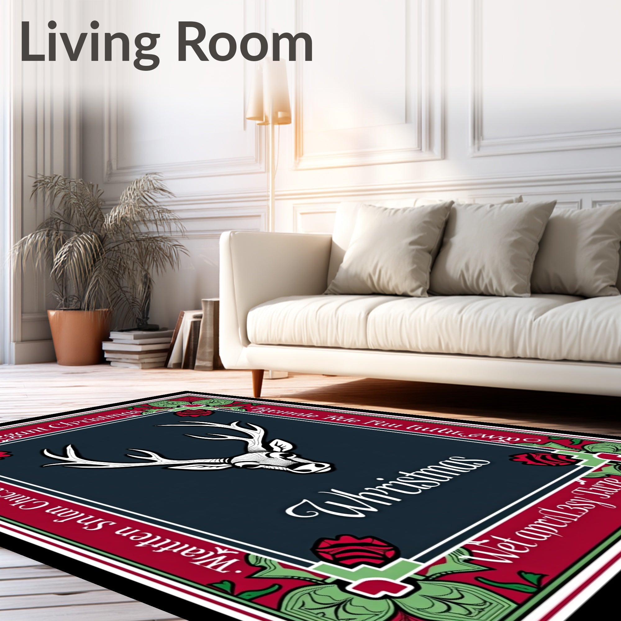 Elegant Deer Wh'ristmas Red Green Rug