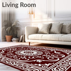 Rich Burgundy White Floral Scroll Rug