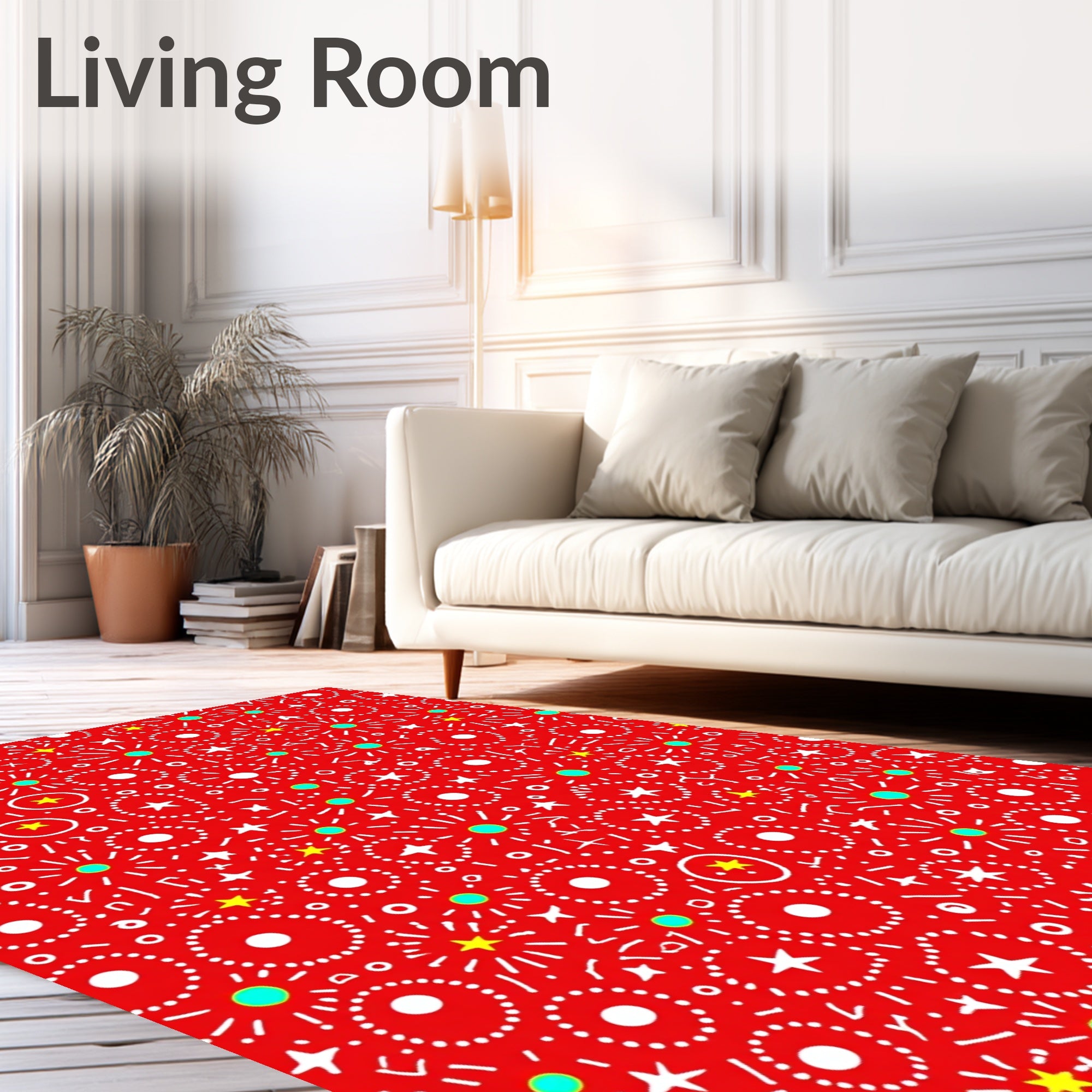 Festive Red Dotted Starburst Area Rug