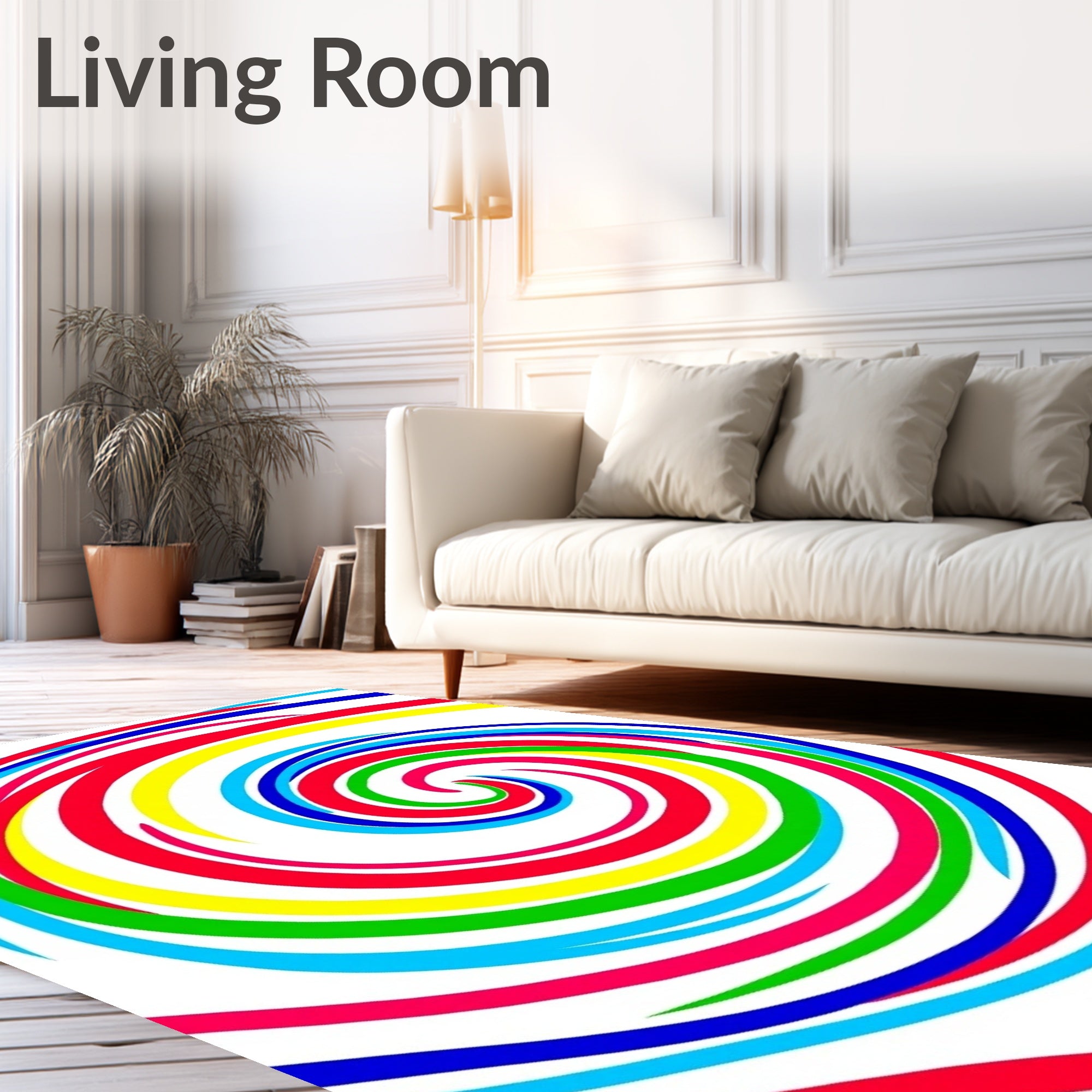 Vibrant Rainbow Swirl Spiral Rug