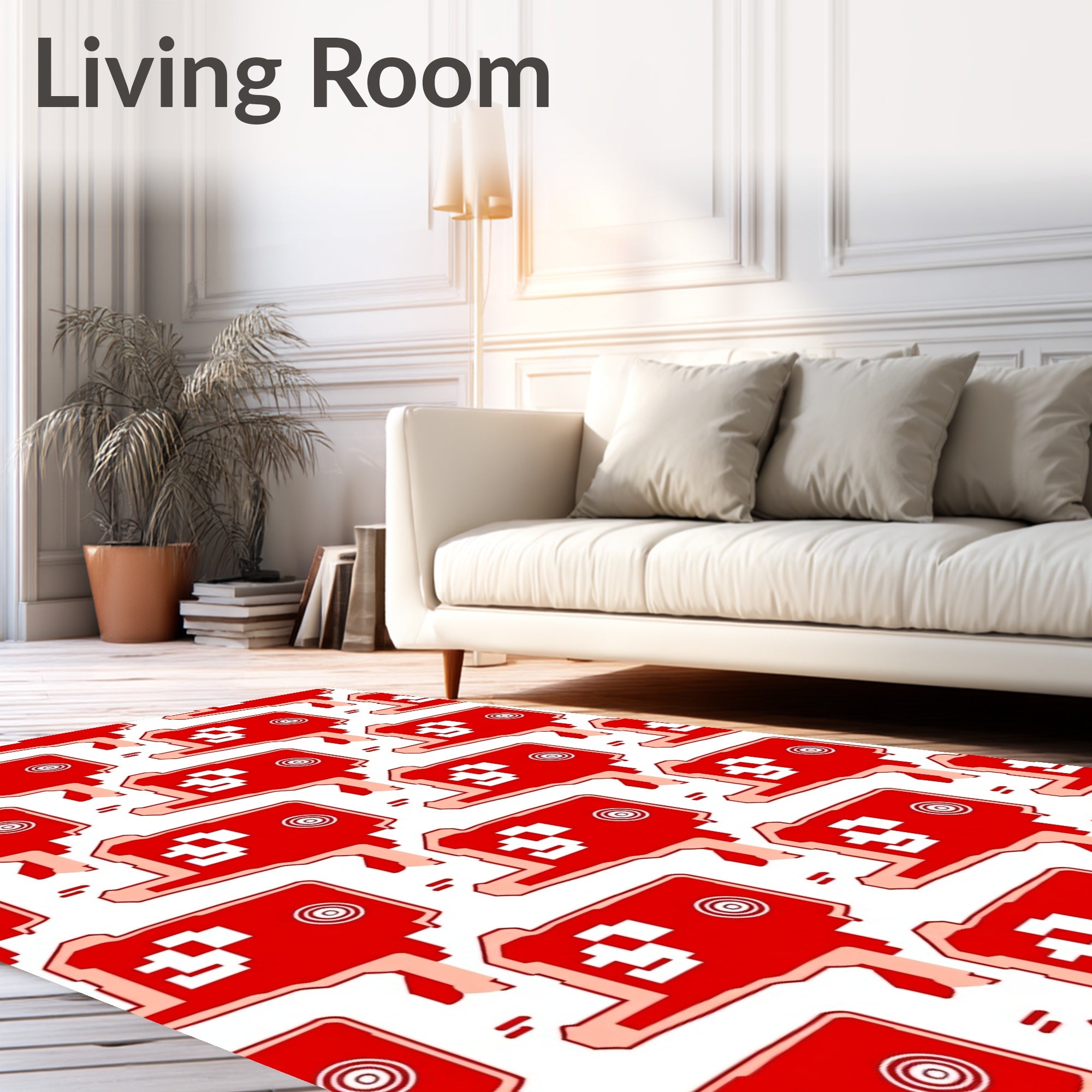 Red Pixelated Character Repeating Pattern Rug