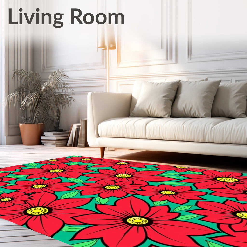 Vibrant Red Floral Midcentury Modern Rug