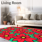 Vibrant Red Floral Midcentury Modern Rug