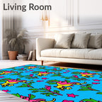 Pink Yellow Creature Blue Star Foliage Rug