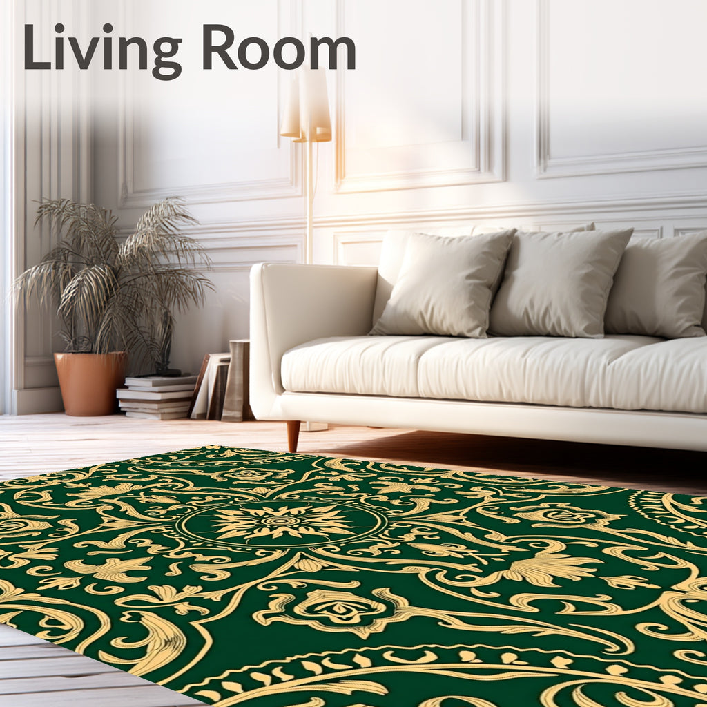 Emerald Gold Vine Scroll Medallion Rug