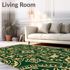 Emerald Gold Vine Scroll Medallion Rug