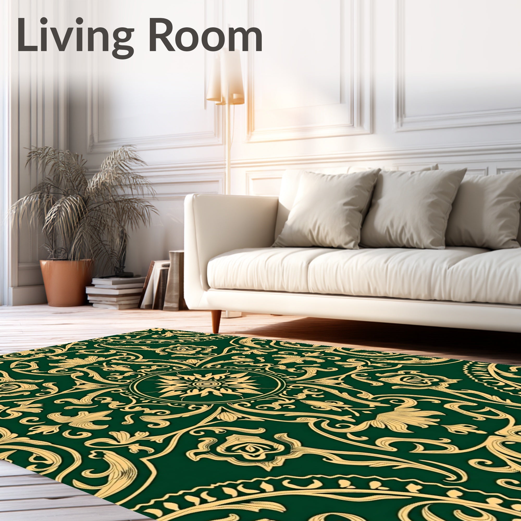 Emerald Gold Vine Scroll Medallion Rug