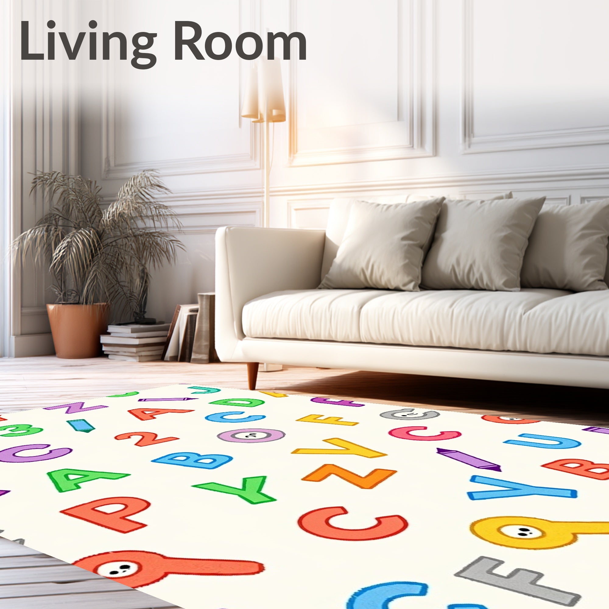 Colorful ABC and Numbers Scattered Art Rug