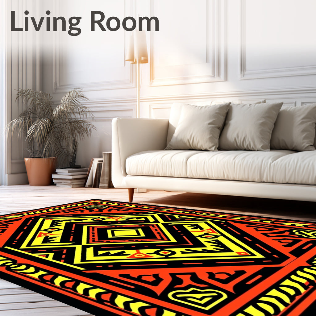 Vibrant Red Yellow Concentric Diamond Rug