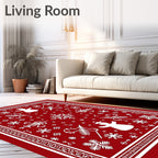 Red White Festive Angel Snowflake Rug