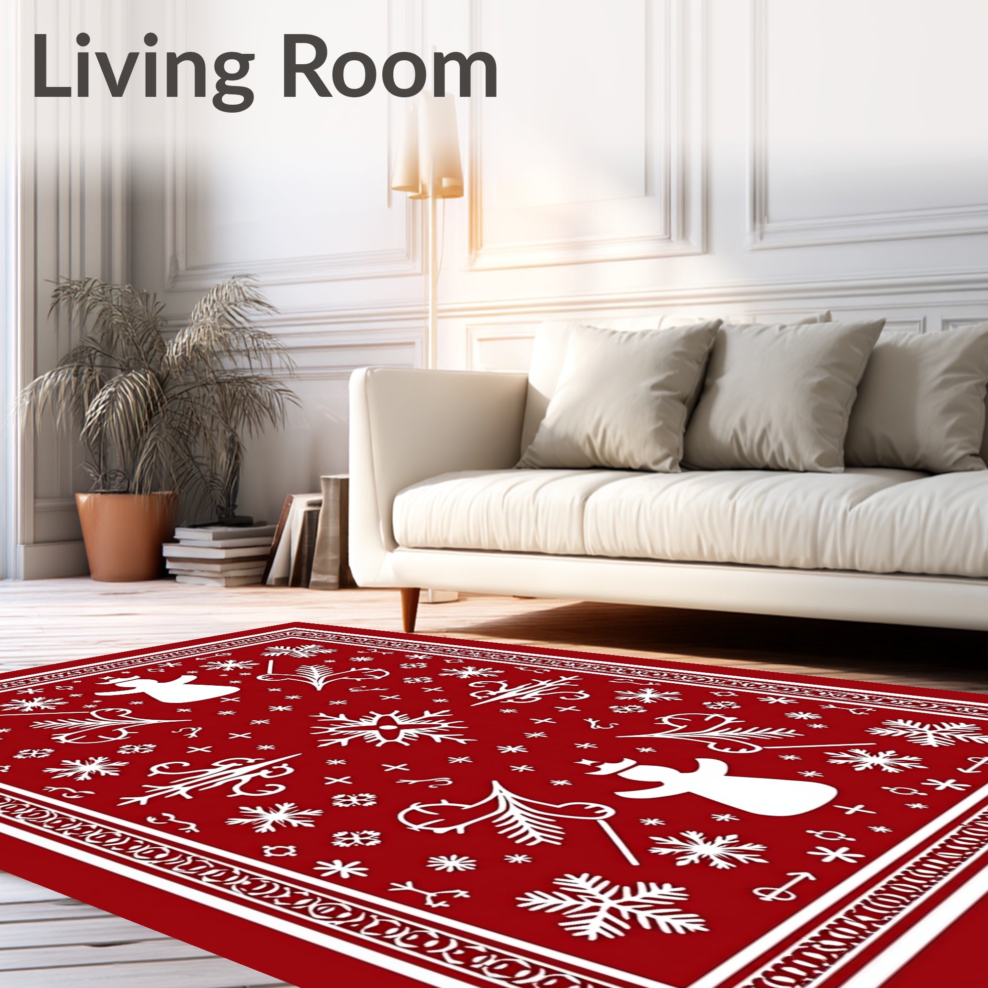 Red White Festive Angel Snowflake Rug