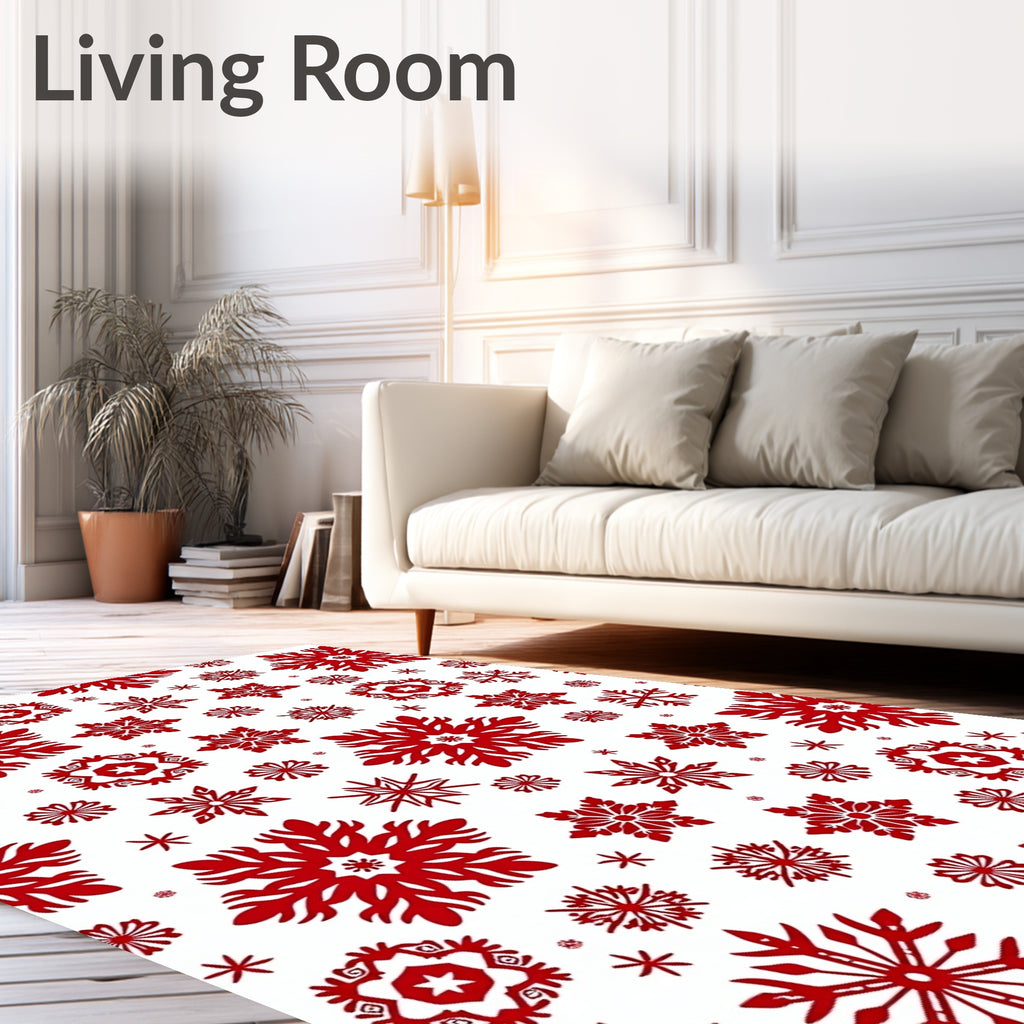Crimson Snowflake Collage Repeating Arrangement Rug