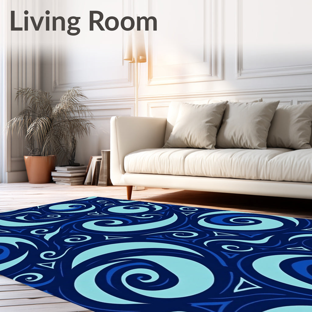Deep Blue Swirling Ocean Waves Rug