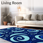 Deep Blue Swirling Ocean Waves Rug