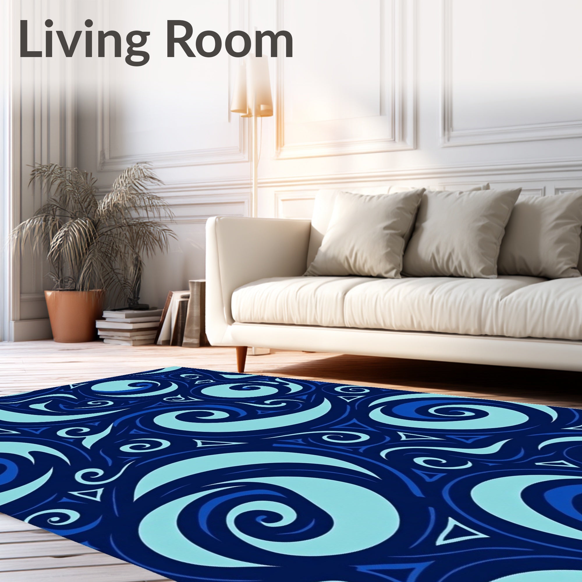 Deep Blue Swirling Ocean Waves Rug