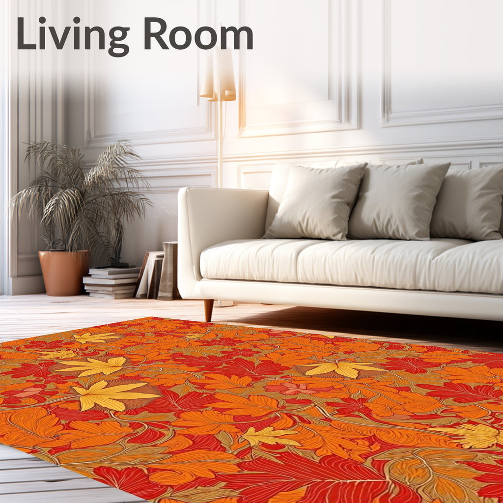 Autumnal Red Orange Leafy Vine Rug