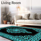 Turquoise Ornamental Mandala Border Rug