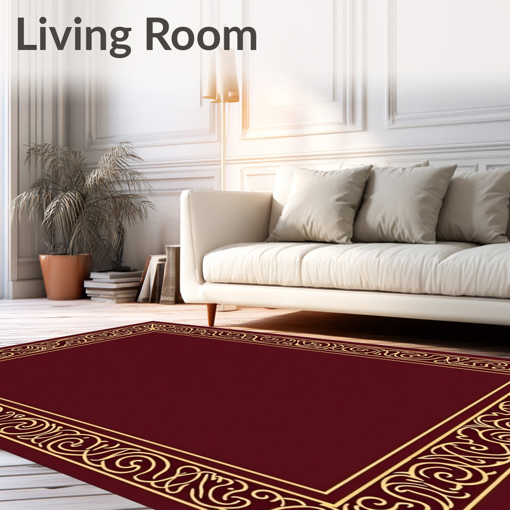 Burgundy Golden Vine Border Rug