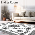 Monochromatic Floral Scroll Ornament Frame Rug