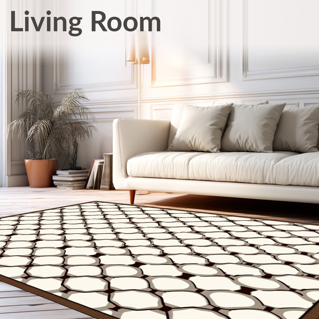 Cream Brown Woven Chain Link Rug