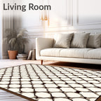 Cream Brown Woven Chain Link Rug