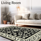 Black Ivory Floral Medallion Area Rug