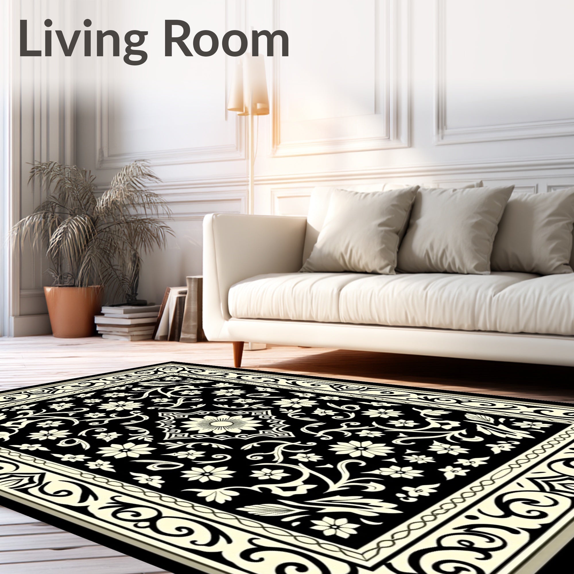 Black Ivory Floral Medallion Area Rug