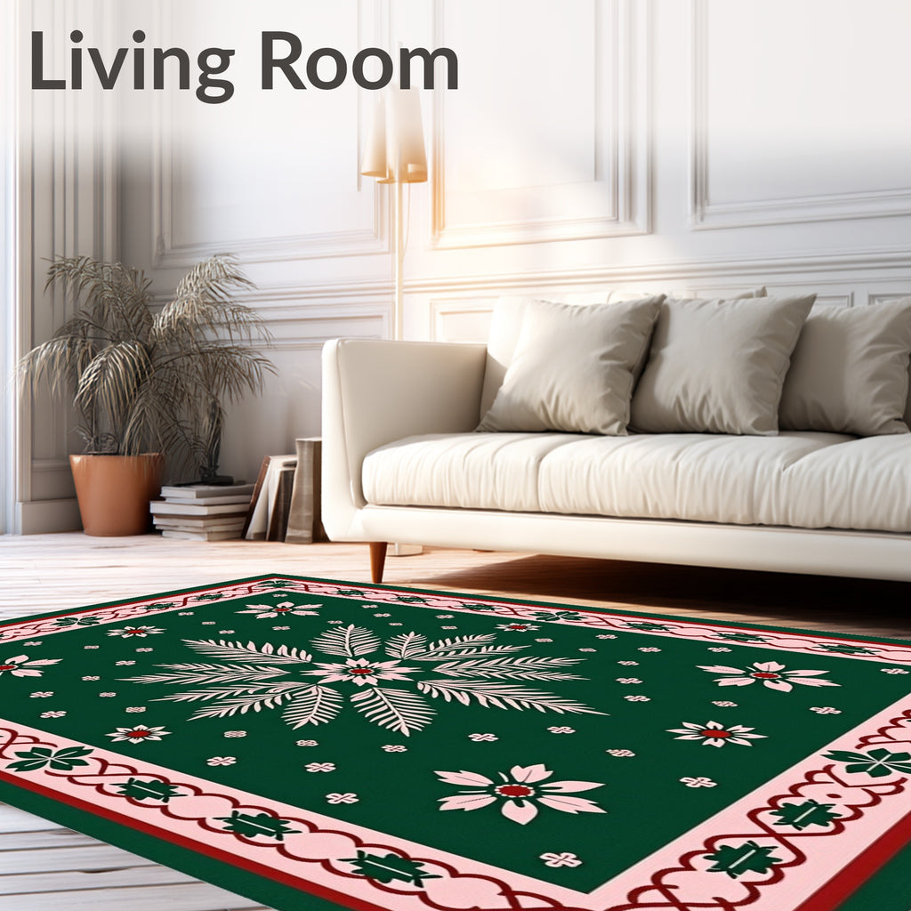 Crimson Green Floral Border Rug
