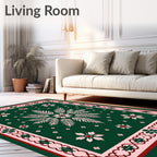 Crimson Green Floral Border Rug