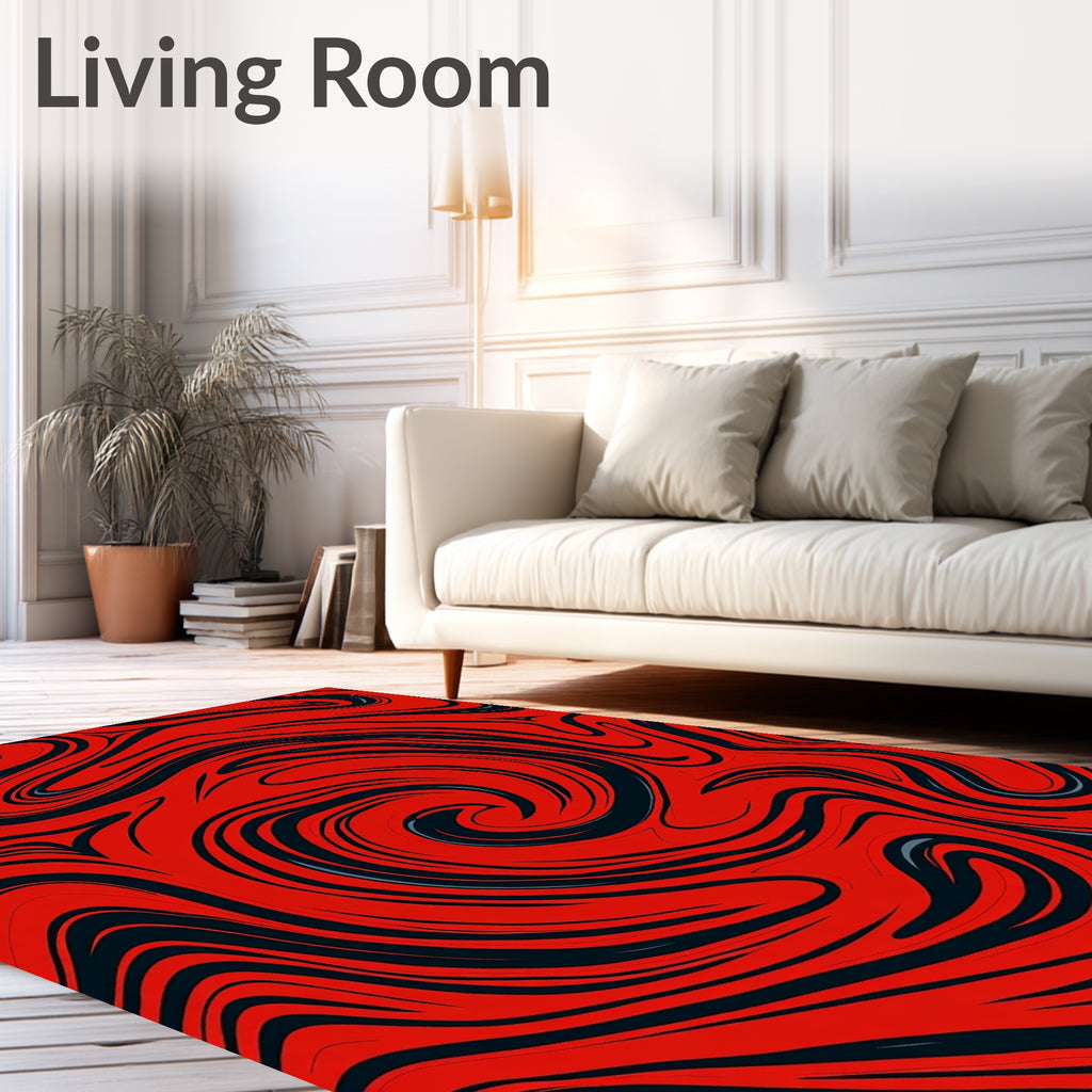 Bold Red Swirl Abstract Rug