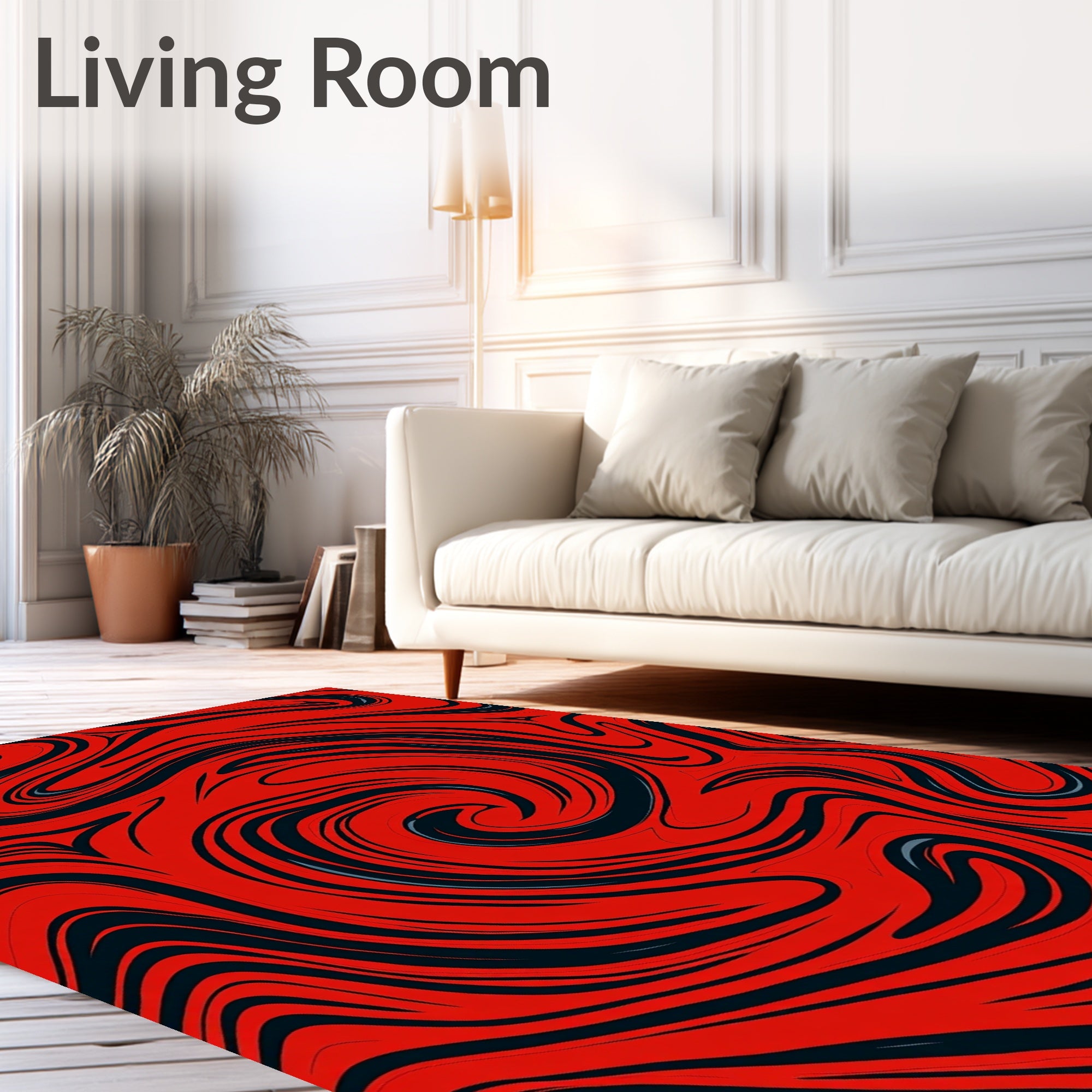 Bold Red Swirl Abstract Rug