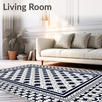 Navy White Interlocking Leaf Border Rug