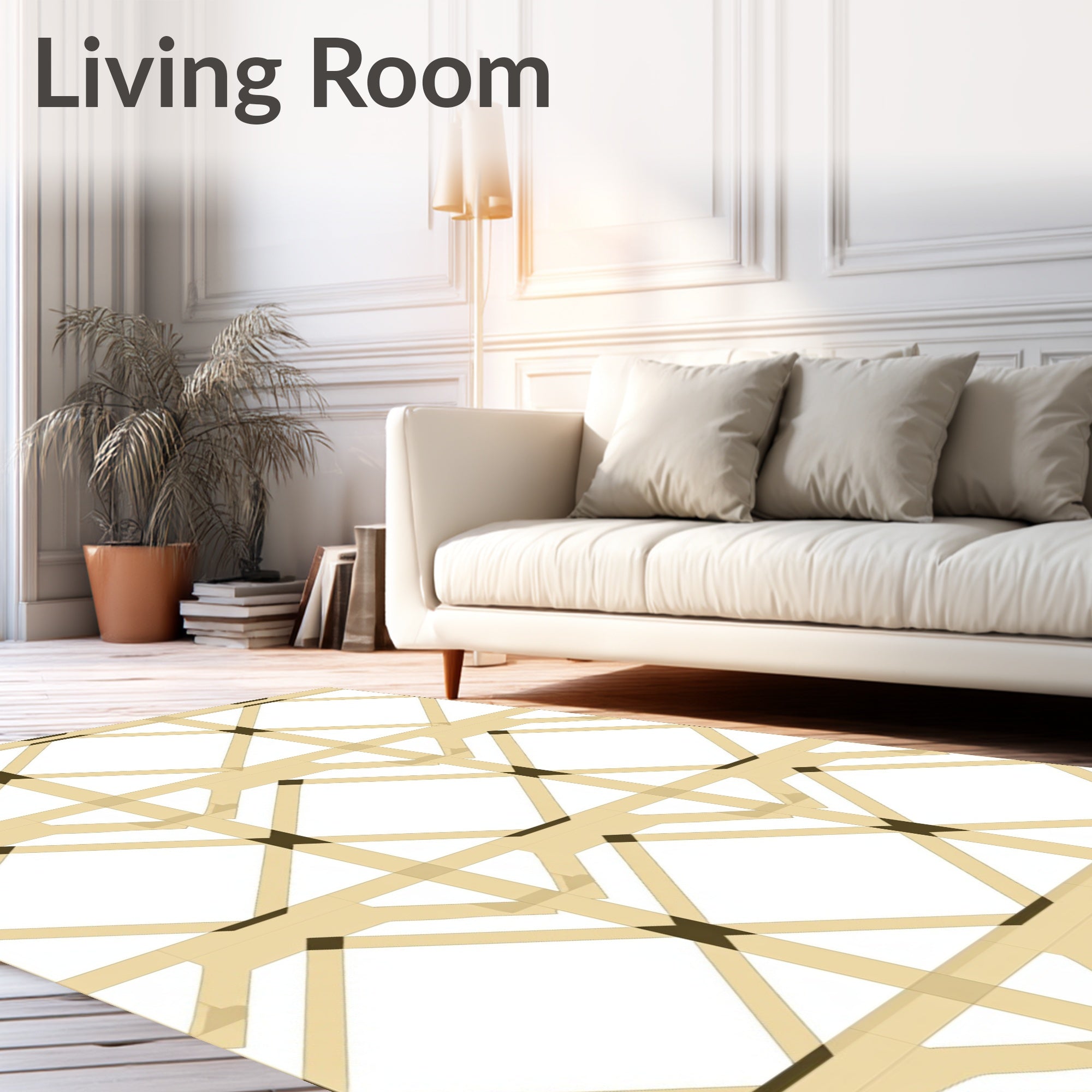 Tan Geometric Cane Webbing Rug