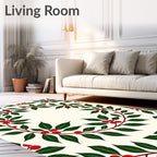 Crimson Berry Green Leaf Garland Rug