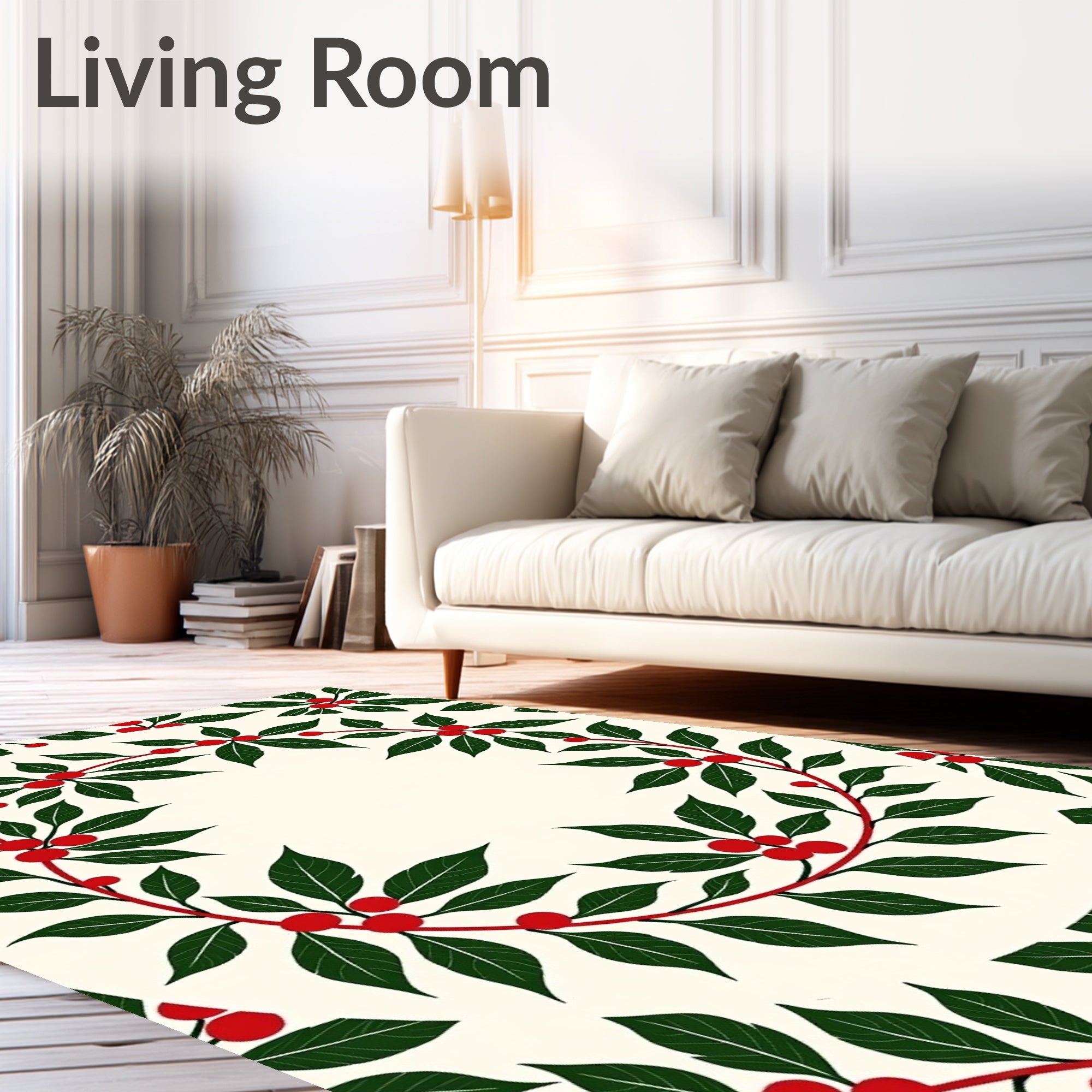 Crimson Berry Green Leaf Garland Rug