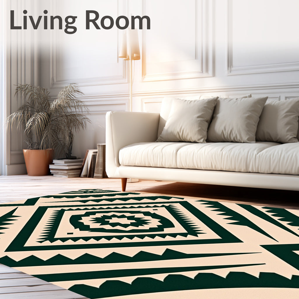Bold Forest Green Tribal Diamond Rug