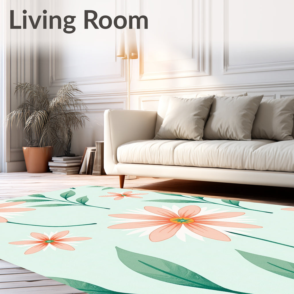 Coral Daisy Garden Floral Rug