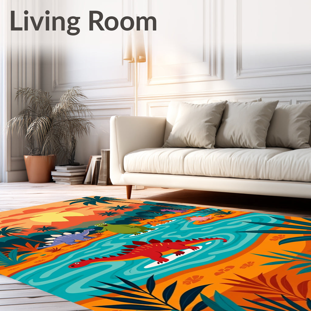 Whimsical Dinosaur Jungle Sunset Rug