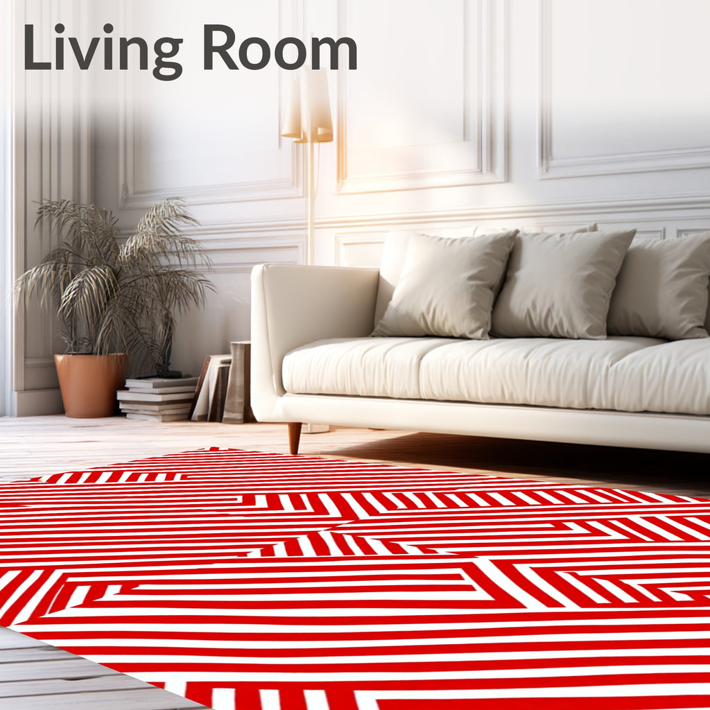 Bold Red Linear Intersecting Maze Rug
