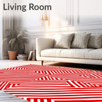 Bold Red Linear Intersecting Maze Rug